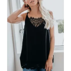 Pure Color Sexy Lace Strap Lace V-neck T-shirt