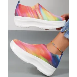 Rainbow Ombre Platform Knit Slip-On Sneakers