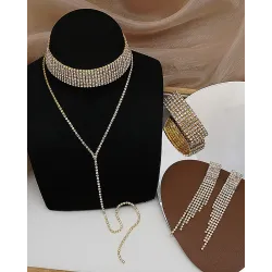 Rhinestone Decor Necklace & Tassel Design Earrings & Bracelet Set