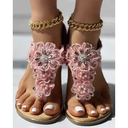 Rhinestone Floral Pattern Slingback Summer Beach Sandals