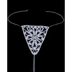 Rhinestone Floral Pattern Underwear Thong Panty Body Chain Jewelry