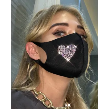 Rhinestone Heart Shaped Washable Reusable Breathable Face Mask