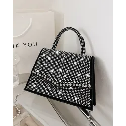 Rhinestone Studded Beaded Strap Magnetic Satchel Bag