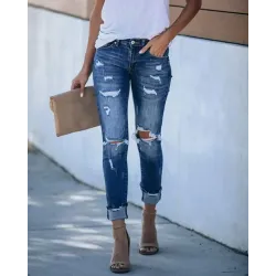 Ripped Cutout Pocket Design Denim Jeans