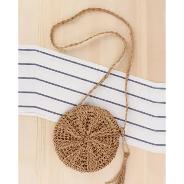 Round Shaped Tassel Braided Straw Bag