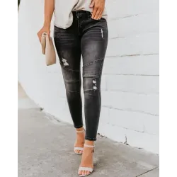 Ruched Distressed Pencil Jeans