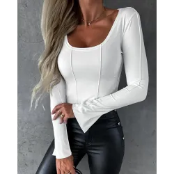 Scoop Neck Bell Sleeve Piping Top