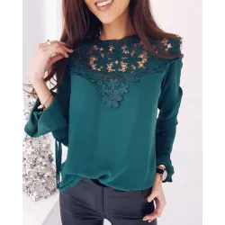 Sexy Flare Sleeve Lace Patchwork Blouse