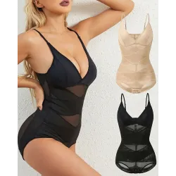 Sheer Mesh Tummy Control Slim Waist Crotchless Shapewear Bodysuit