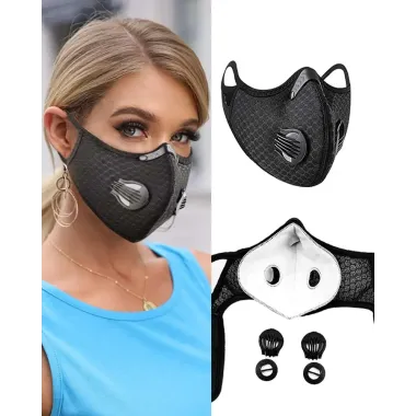 Solid Breathing Washable 2 Valves Face Mask (1 filters as gift)