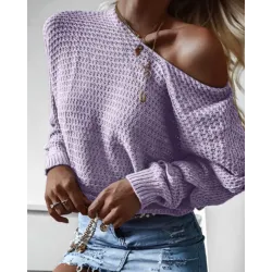 Solid Long Sleeve Casual Knit Sweater