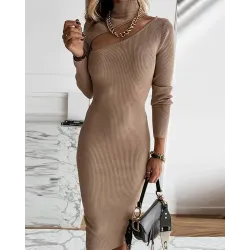 Solid Long Sleeve Skinny Midi Dresses