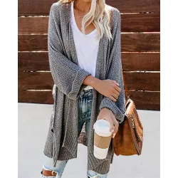 Solid Open Front Knitting Cardigan