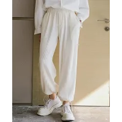 Solid Ribbed Loose Straight Leg Pants