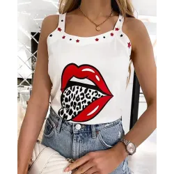 Star Lip Leopard Print Tank Top