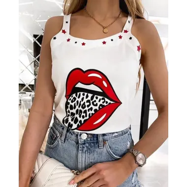 Star Lip Leopard Print Tank Top