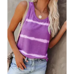 Striped Tie Dye Print Sleeveless Tank