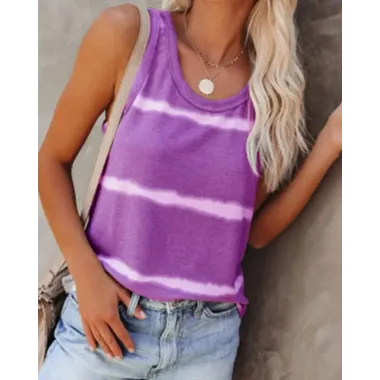 Striped Tie Dye Print Sleeveless Tank