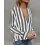 Stripes Deep V Long Sleeve Casual Blouse