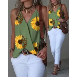 Sunflower Butterfly Print Wrap Tank Top