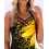 Sunflower Print Criss Cross Halter Casual Dress