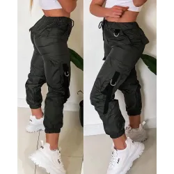 Tape Patch Pocket Design Cuffed Pants