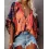 Tie Dye Print Batwing Sleeve V-Neck Top