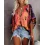 Tie Dye Print Batwing Sleeve V-Neck Top