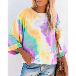 Tie Dye Print Bell Sleeve Casual Top