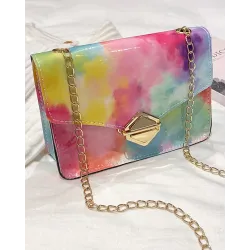 Tie Dye Print Ombre Chain Strap Crossbody Bag