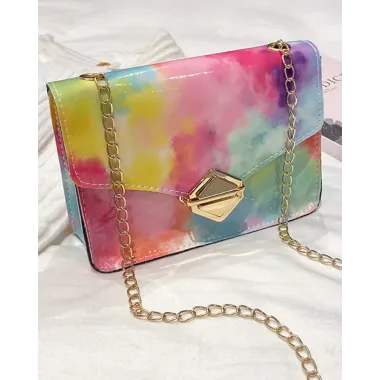 Tie Dye Print Ombre Chain Strap Crossbody Bag