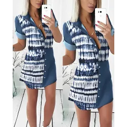 Tie Dye Print Patchwork Buttoned Shirt Dress