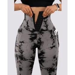 Tie Dye Print Tummy Control Butt Lifting Pocket Design Yoga Pants