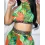 Tropical Print Geo Tape Patch Crop Top & Pants Set