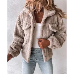 Turn-down Collar Buttoned Teddy Jacket