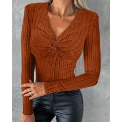 Twisted Long Sleeve Ribbed Top