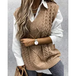 V-Neck Cable Knit Sweater Vest