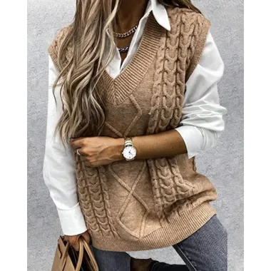 V-Neck Cable Knit Sweater Vest