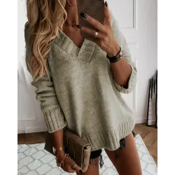 V Neck Long Sleeve Casual Knit Sweater