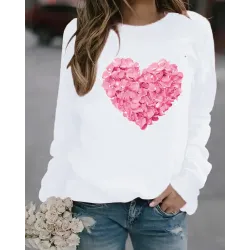 Valentine\'s Day Floral Heart Print Long Sleeve Top