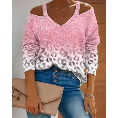 Valentine's Day Leopard Print Cold Shoulder Top