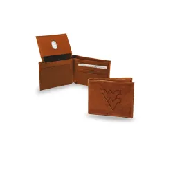 West Virginia Mountaineers Wallet Embossed Billfold Pecan Cowhide - Special Order