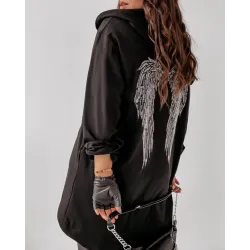 Wings Embroidery Zipper Design Hooded Coat