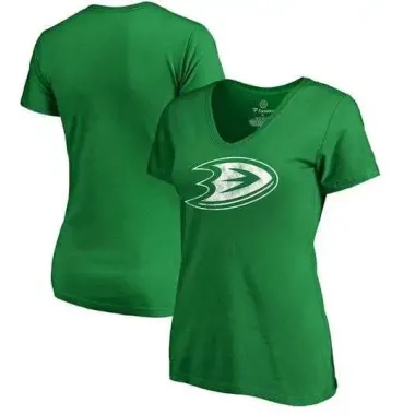 Women Anaheim Ducks Fanatics Branded St. Patrick's Day White Logo T-Shirt Kelly Green FengYun