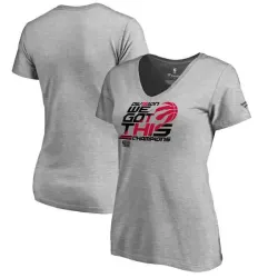 Women Toronto Raptors Fanatics Branded 2018 NBA Atlantic Division Champions Locker Room V Neck T-Shirt Heather Gray