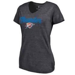 Women\'s Oklahoma City Thunder Freehand Tri Blend V Neck T-Shirt Navy FengYun