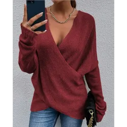 Wrap Front Long Sleeve V-Neck Knit Sweater