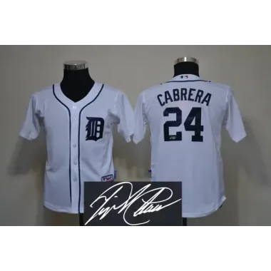 Youth Detroit Tigers #24 Miguel Cabrera White Signature Edition Jerseys