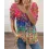 Zip Front Floral Pattern Print Colorblock Cutout Sleeve T-shirt