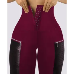 Zipper Design High Waist Tummy Control Yoga Pants